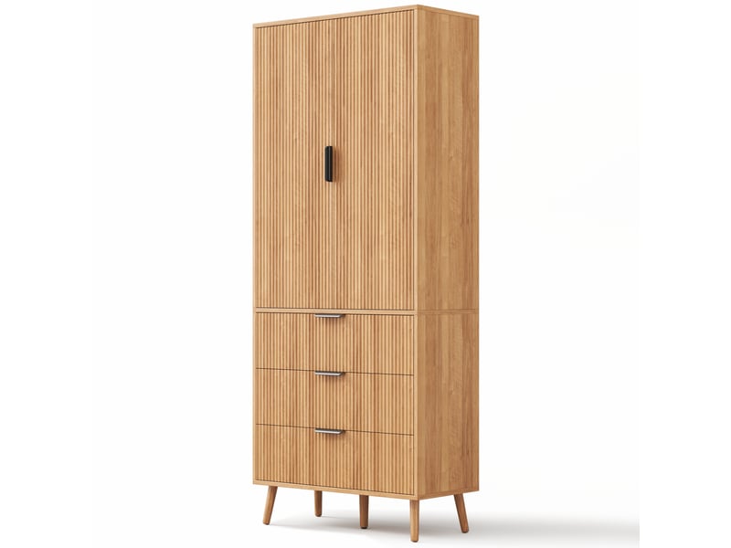  Armoire de rangement 2 portes 3 tiroirs en mdf coloris naturel 75 x 35 x 180 cm N635P48856970N - Conforama A