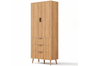 Armoire de rangement 2 portes 3 tiroirs en mdf coloris naturel 75 x 35 x 180 cm