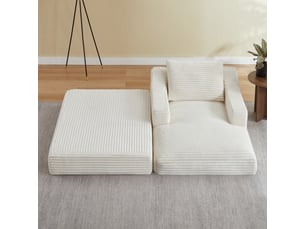 Fauteuil convertible 1 place à double couche extensible en couchage  - mousse, velours côtelé blanc