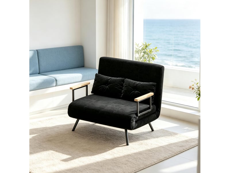  Canapé convertible 2 places 4 en 1, dossier réglable, en velours noir  - Conforama B
