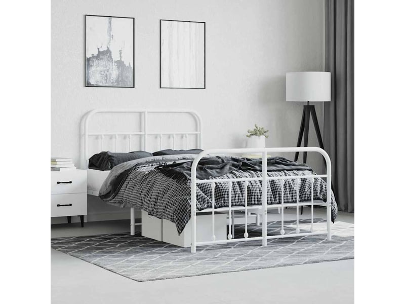  Lit double- lit adulte -  cadre de lit métal sans matelas et pied de lit blanc 120x190 cm  - Conforama C