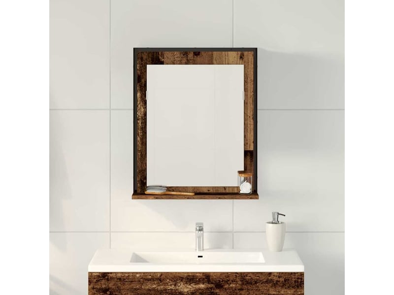  Miroir de salle de bain, miroir de toilette bois ancien 50 x 12 x 60 cm verre et bois ingénierie cf62651  - Conforama D