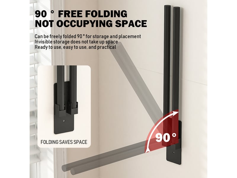  Porte-serviettes double barre pour salle de bain — conception pliable à 90 degrés — adapté aux cuisines et aux salles de bain ; installation murale.  - Conforama D