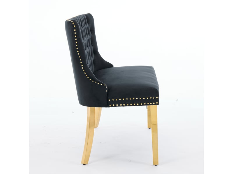  Banquette double velours de1602bk noire 2 places avec dossier aile et pieds acier doré lot de 1  - Conforama E