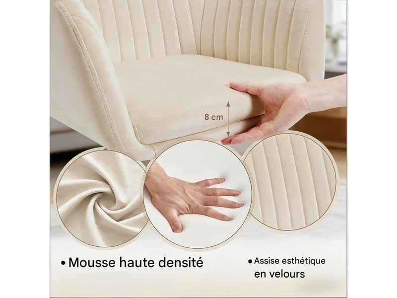  Chaise de bureau pivotante et réglable en hauteur velours blanc crème T5828P492675 - Conforama E