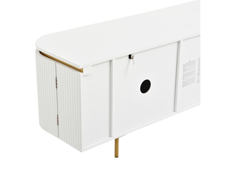  Meuble tv mdf pieds en métal, 6 portes, extrémités arrondies, passe-câbles, design salon  - Conforama E