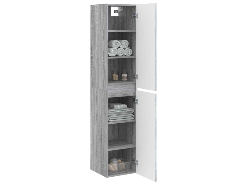  Cabinet salle de bain mural, meuble de rangement sonoma gris 33x34.5x160 cm shl9783  - Conforama C