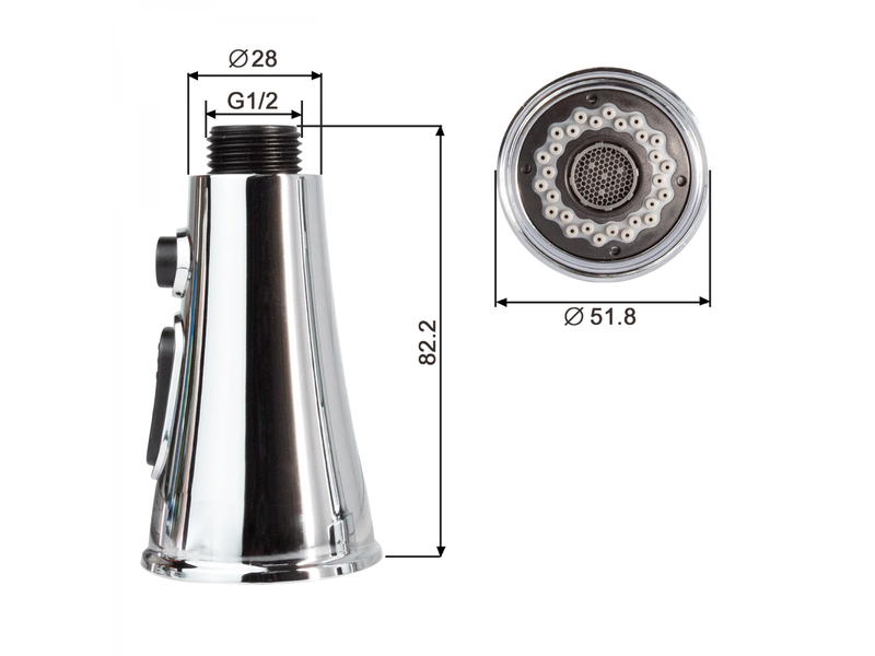  Tête de pulvérisation pour robinet de cuisine, interrupteur à bouton klaxon à 3 fonctions, peut être suspendu, buses de rechange plaquées chrome  - Conforama B