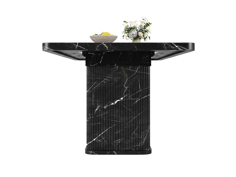 Table à manger extensible 140-180 cm noire effet marbre, avec rangement caché et pieds réglables stables - Conforama D