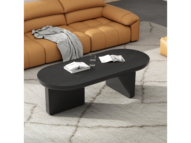  Table basse ovale noire en mdf – design moderne minimaliste pour salon, peinture en spray  - Conforama B