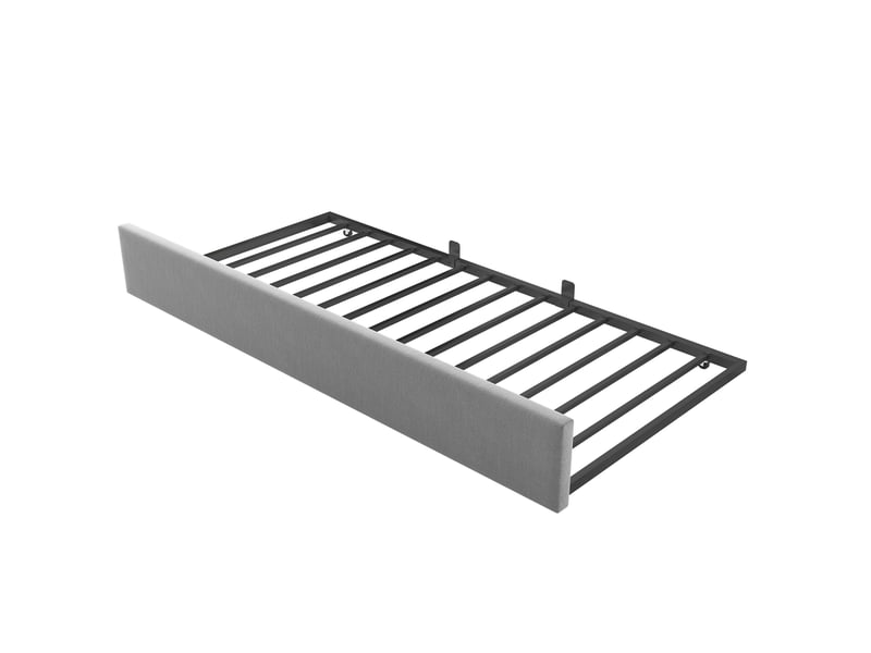  Lit gigogne enfant 90x200 cm design à barreaux, convertible avec roulettes, sommier, velours, gris, sans matelas  - Conforama R