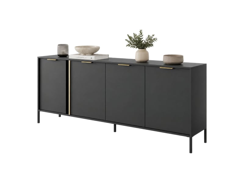  Buffet hamebati, meuble bas 4 étagères, 203x40x81h cm noir anthracite Hamebati - Conforama A