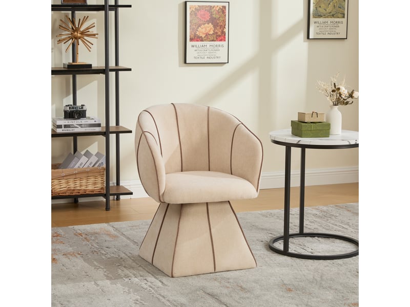  Fauteuil pivotant 360 degrés avec dossier haut et accoudoirs en chenille camel  - Conforama B