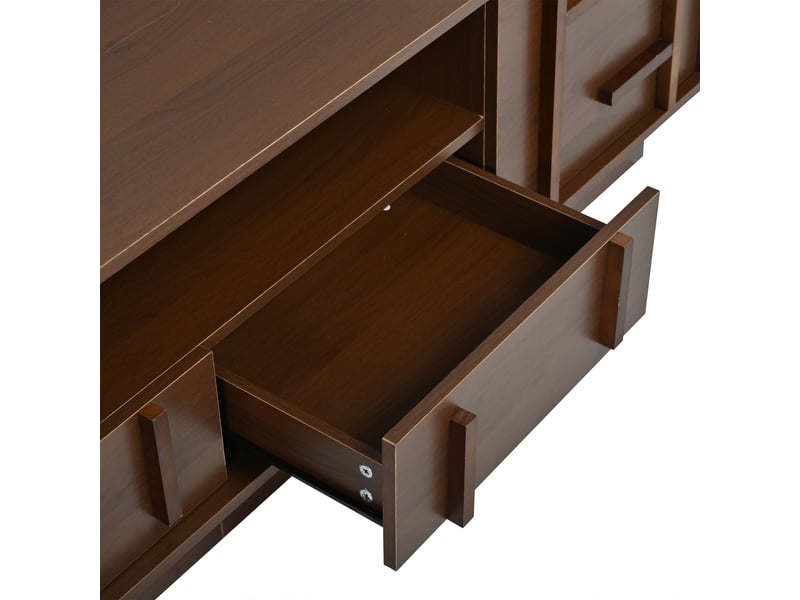  Meuble tv 180 cm pour écran jusqu'à 75 pouces, 4 tiroirs, 2 niches, mdf, noyer  - Conforama E
