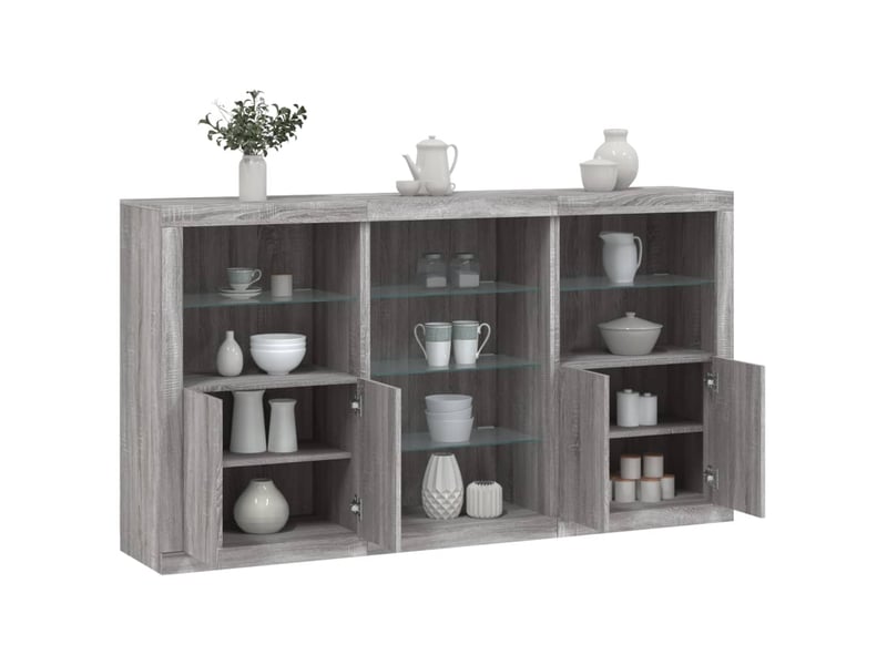  Buffet - bahut - meuble de rangement avec lumières led sonoma gris 181,5x37x100 cm  - Conforama B