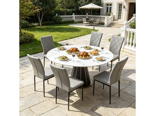 Chaises de salle à manger lot de 4 à dossier haut rembourré  - structure métal, simili cuir vintage gris
