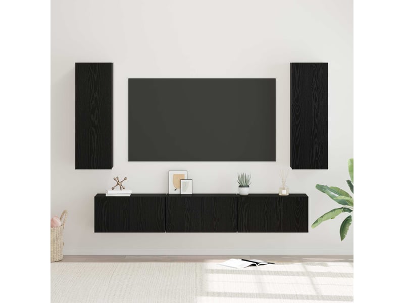  Ensemble meuble tv - banc tv - meuble de rangement 5 pcs chêne noir bois d'ingénierie  - Conforama B