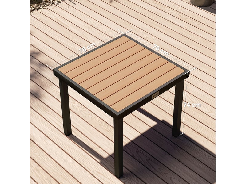 Table de jardin carrée 78x78x74 cm – naturel – plateau effet bois et cadre en aluminium résistant aux intempéries - Conforama C