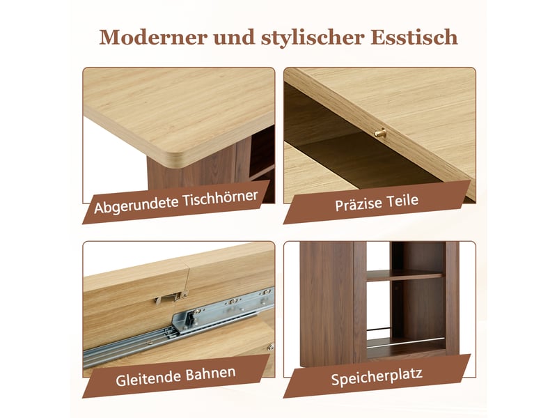  Table à manger extensible led avec rangements 80x75,5 cm, table 2-4 personnes, bois naturel et noyer  - Conforama C