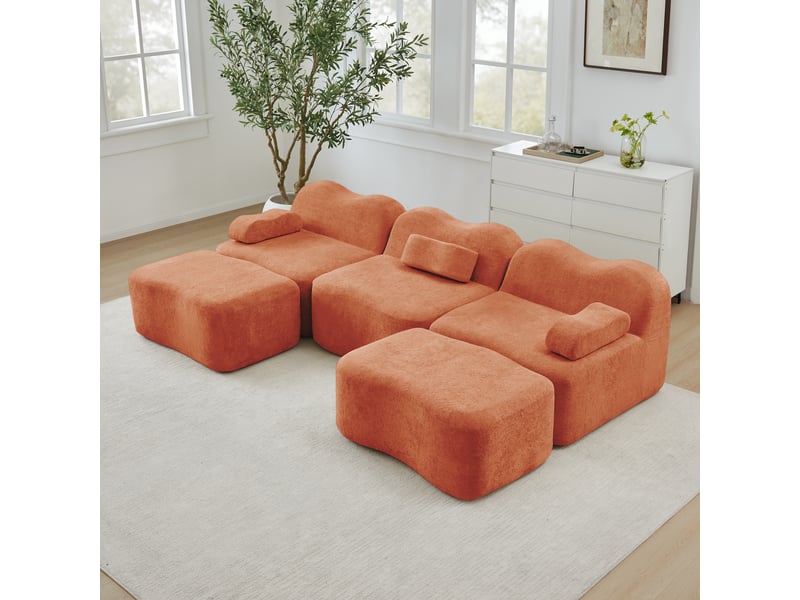  Canapé d'angle, canapé modulable – 3 places, forme u, mousse haute densité, assise profonde, avec accoudoirs, orange  - Conforama R