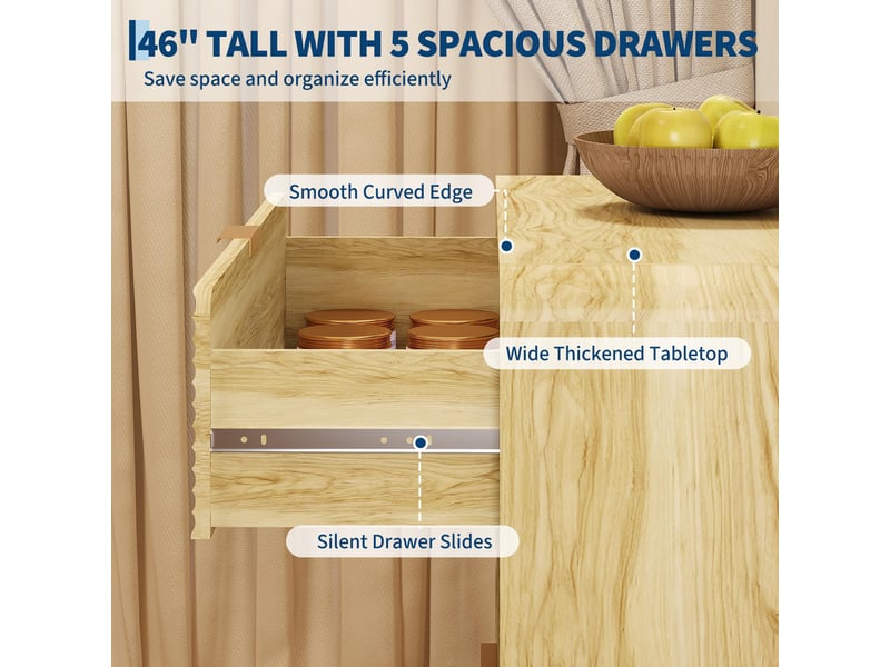  Commode haute 5 tiroirs cannelés – grand espace de rangement – poignées dorées en métal – pieds robustes – pour chambre, salon MHK_36USNFT4 - Conforama E