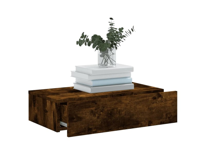  Meuble tv - banc tv - meuble de rangement avec éclairage led chêne fumé 60x35x15,5 cm  - Conforama E