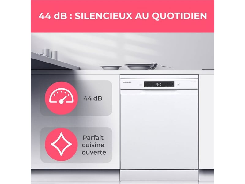 Lave-vaisselle pose libre 14 couverts 44 db blanc 6 programmes OCEALV1444DW - Conforama C