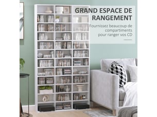 Étagère rangement cddvd meuble de rangement pour 1116 cds 36 réglables compartiments en hauteur blanc