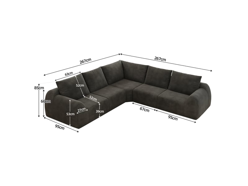 Canapé d'angle 5 places en tissu gris foncé, 267 x 267 x 85 cm, assise en mousse haute élasticité, livré compressé - Conforama C