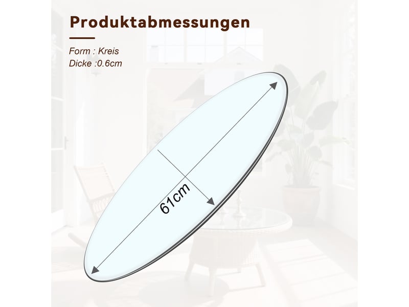  Plateau de table rond en verre trempé, ø61 cm, épaisseur 6 mm, sans montage  - Conforama C