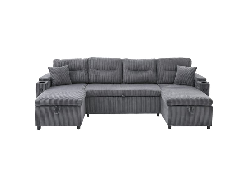 Canapé convertible 4 places à double méridienne avec rangements, gris anthracite - Conforama A