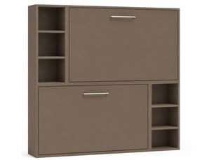 Lit escamotable superposé avec niches de rangement briano-2 matelas-90x200-cadre blanc-façade chêne clair