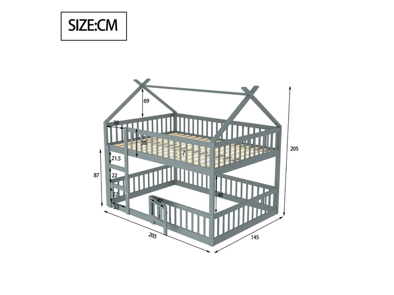  Lit superposé enfant gris 140 x 200 cm avec escalier intégré  - Conforama E