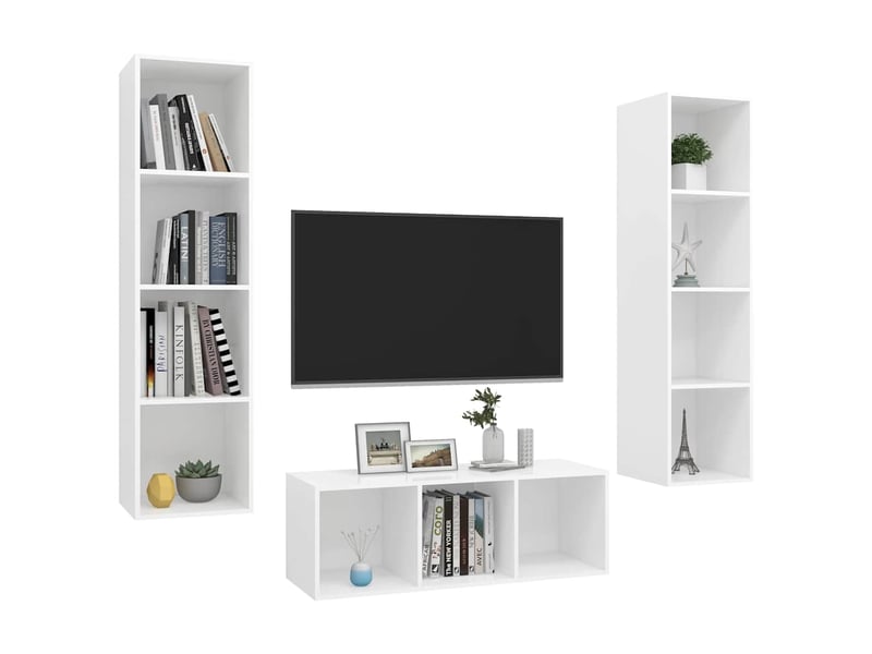  Ensemble de meuble tv - banc tv - meuble de rangement 3 pcs blanc bois d'ingénierie  - Conforama C
