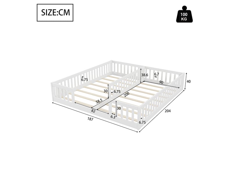 Lit enfant avec barrières de sécurité, sommier et deux couchages pour chambre de famille, en pin et mdf, blanc - Conforama C