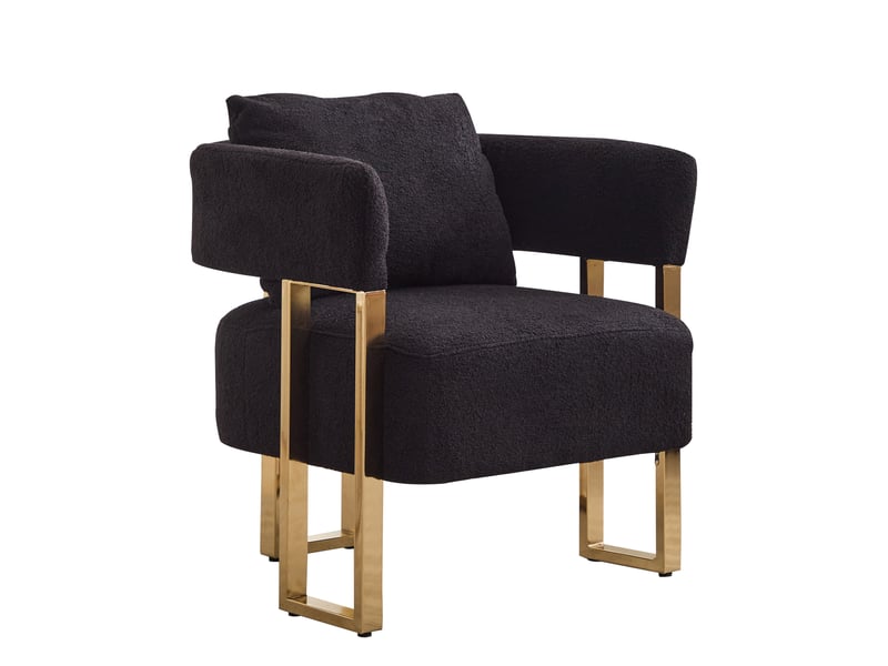 Fauteuil 1 place rembourré avec coussins de tête et lombaire pour salon en velours noir, 68 × 68 × 70 cm - Conforama A