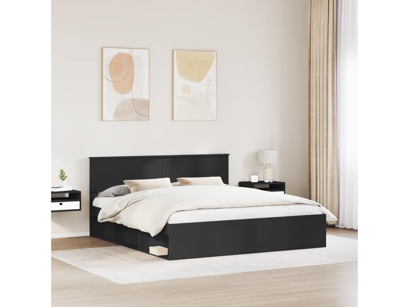 Lit double- lit adulte - cadre de lit noir 200 x 200 cm bois d'ingénierie - Conforama B