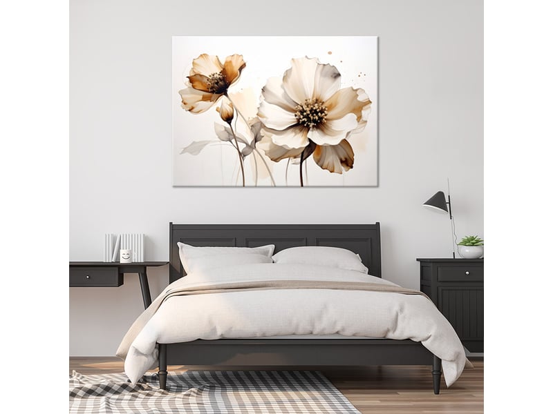 Tableau moderne, fleurs beiges dans une composition élégante et moderne 90x60 1328140566 - Conforama B