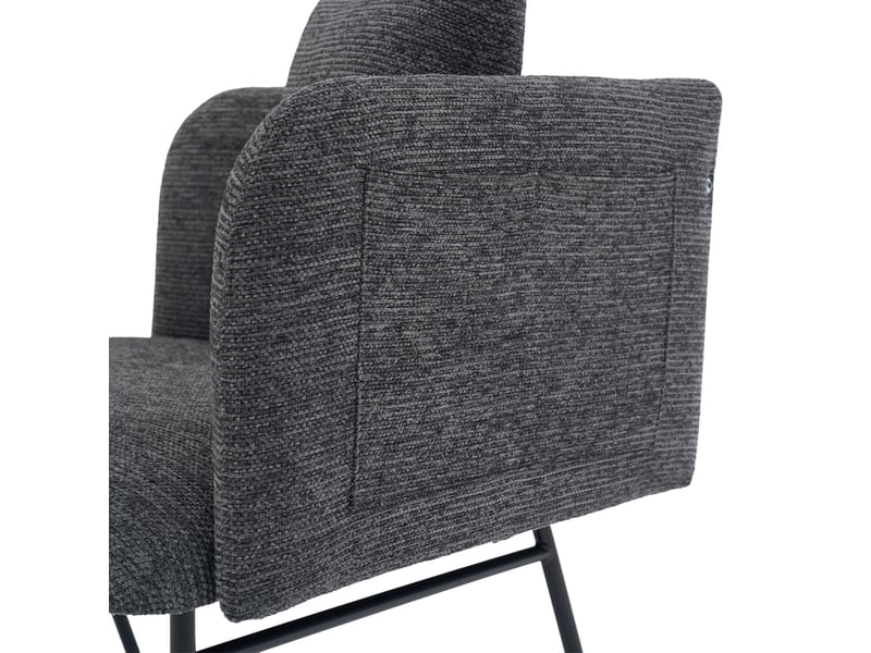  Fauteuil rembourré avec table d'appoint intégrée, poches de rangement et dossier incurvé en chenille gris foncé  - Conforama E
