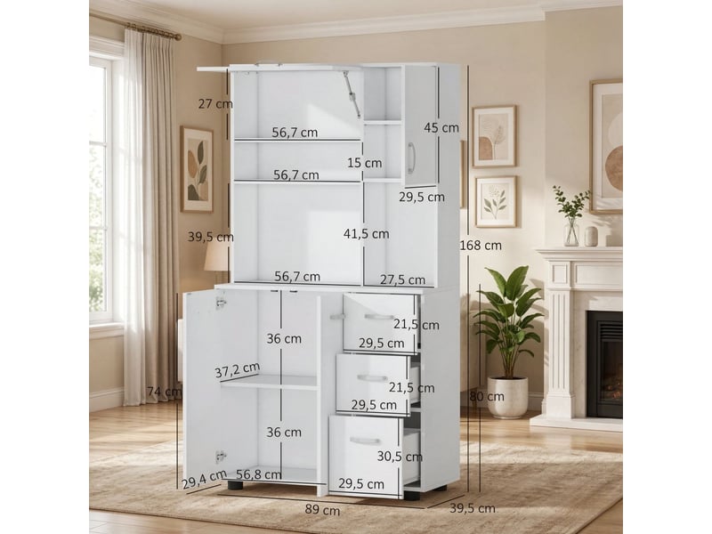 Meuble de rangement spacieux à rangements variés meuble haut sur pied tiroir intégré conception pratique - Conforama C