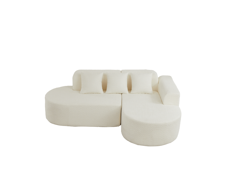  Canapé d’angle droit 3 places 222x157 cm - méridienne droite, design arrondi wabi-sabi, coussins inclus, revêtement chenille beige  - Conforama A