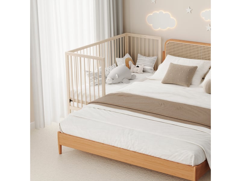  Lit bébé  60 x 120 cm -lit multifonctionnel 5 en 1 60 x 120- hauteur réglable - bureau et chevalet convertibles - bois - beige  - Conforama E