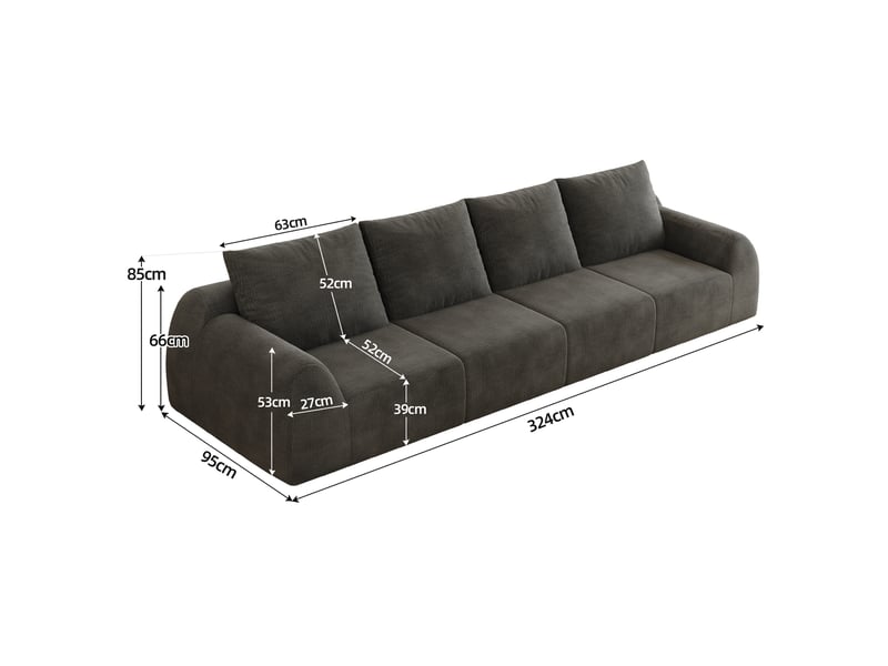  Canapé droit modenvie 4 places 324 x 95 x 85 cm en chenille gris foncé  - Conforama C