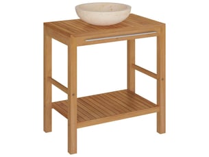 Armoire de toilette en teck solide avec lavabo en marbre crème cf65588