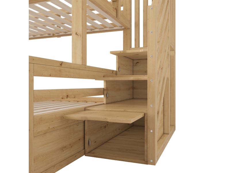  Lit superposé cabane 90x200 et 140x200 cm chêne avec escalier Fay Lum - Conforama R