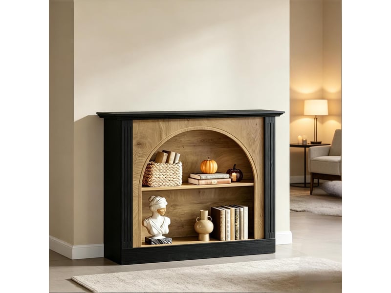  Table console à 3 niveaux avec rangements bois noir et rustique 110 x 30 x 90 cm  - Conforama E