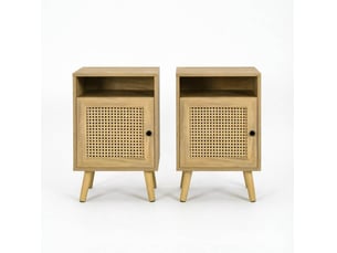 Lot de 2 tables de chevet avec niche et porte en rotin, coloris naturel