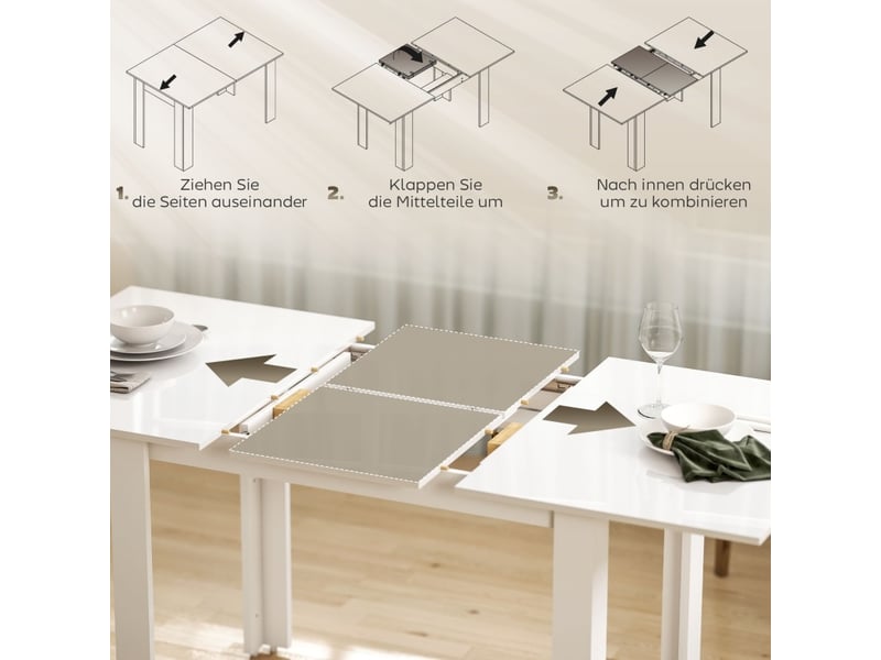  Table à manger extensible 120-160x80 cm – blanc brillant – mécanisme papillon, 4 à 6 personnes  - Conforama E