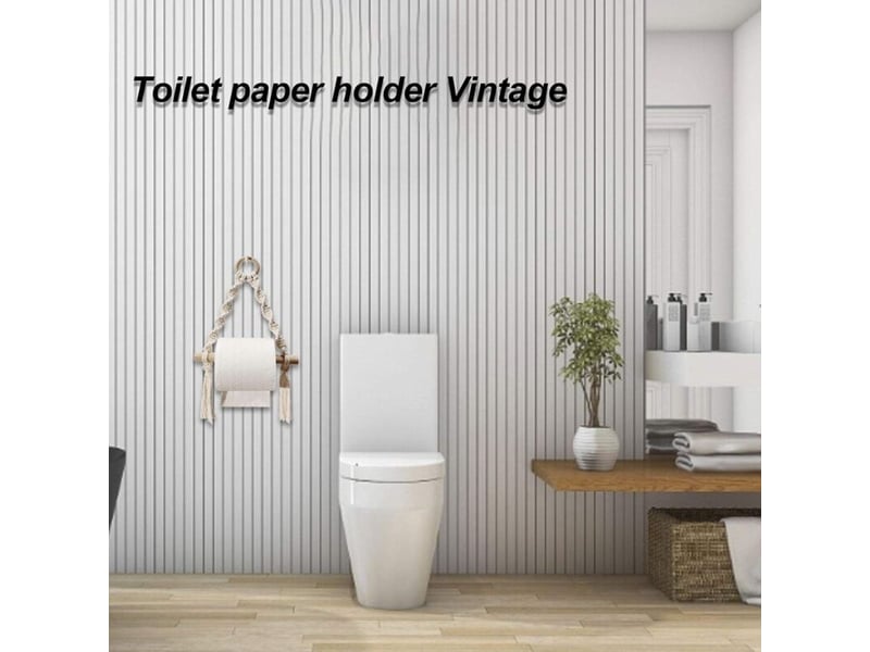 Porte-papier toilette en macramé tissé – pour salle de bain, suspension sans crochet. Design bohème et pratique. - Conforama B