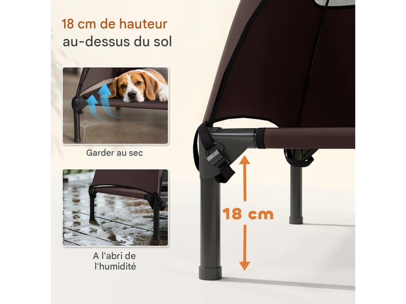  Transat surélevé d'extérieur avec auvent amovible, café, 91 x 76 x 90 cm  - Conforama E